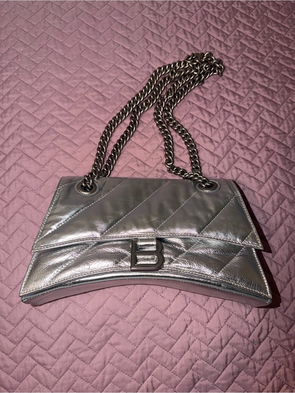 Balenciaga Silver Quilted Crush Shoulder Bag - Picture 2 of 9